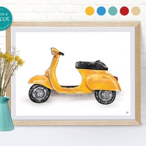 Cartel de la vendimia de Vespa, ilustración clásica del arte de la pared del coche