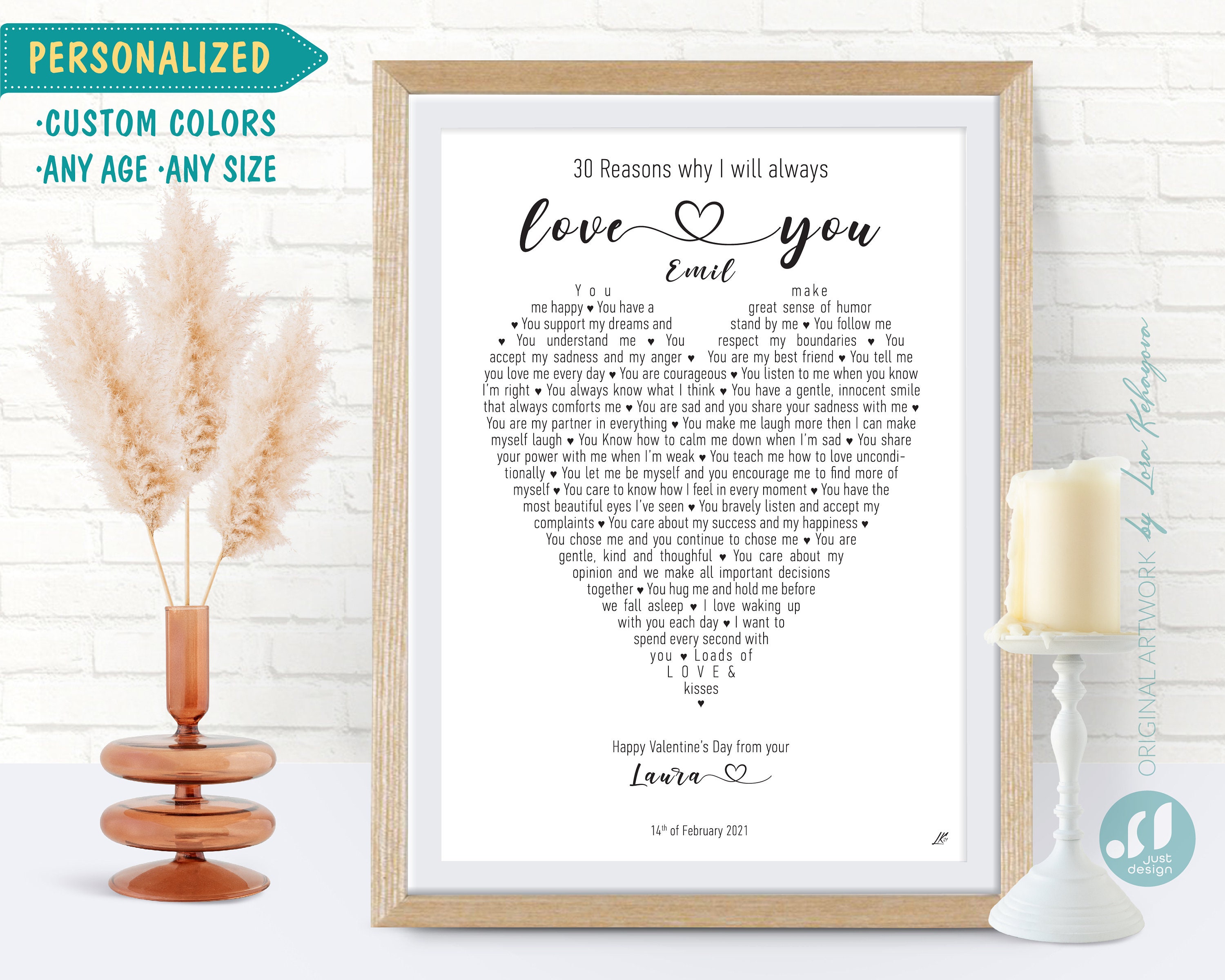Personalised Reasons I Love You Valentines Day Gift Romantic - Etsy