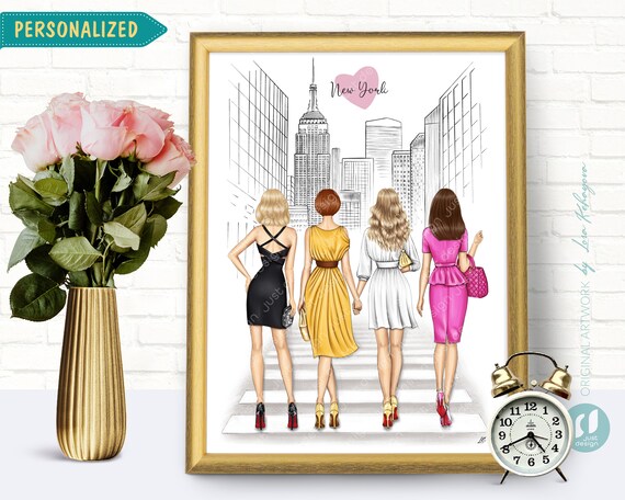 Fashion Girls in the City, Personalized Art Illustration - Etsy