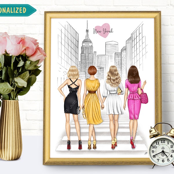 Fashion Girls in the City, illustration d’art personnalisée