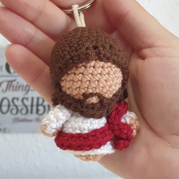 Pattern to crochet a Jesus keychain. (Pattern in Spanish and ENGLISH)