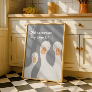 Kitchen Goose Print - Funny Wall Art | Snacks Typography Decor | Family Poster | Bright Colourful Sign Gray