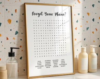 Bathroom Word Search Print - Toilet Decor - En-suite Wall Art - Funny Prints - Fun Bathroom Poster