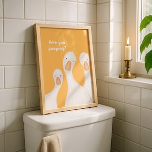 Funny Bathroom Art Print | Silly Goose Poster | Pink Whimsical Wall Decor | Are you pooping Orange