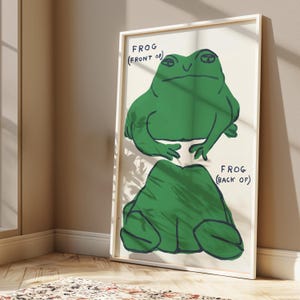 Ilustración de rana, impresión divertida de rana, arte de pared caprichoso, póster de rana verde, decoración de pared de rana, decoración cottagecore, pósteres de rana, arte de decoración del hogar