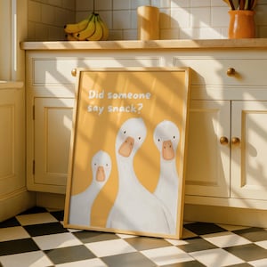 Kitchen Goose Print - Funny Wall Art | Snacks Typography Decor | Family Poster | Bright Colourful Sign Orange