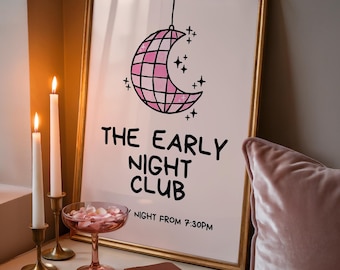 Pink Bedroom Print - Early Night Print - Above Bed Poster - Funny bedroom Decor