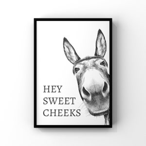 Sweet cheeks, donkey in bathroom, Bathroom decor, Bathroom accessories, prints in UK, rules, funny bathroom print, bathroom art, wall art