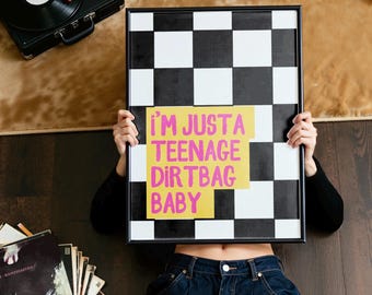 Teenage Dirtbag Lyrics Print | Checkerboard Emo Wall Art | Music Poster | Song Words Sign