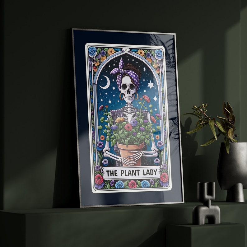 Skull print, skull decor, skull wall art, gothic decor, black and white prints, alternative prints, emo decor, skeleton art, plant lady art image 1