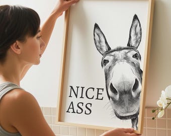 Funny Donkey Bathroom Art Print – Cheeky Toilet Wall Decor