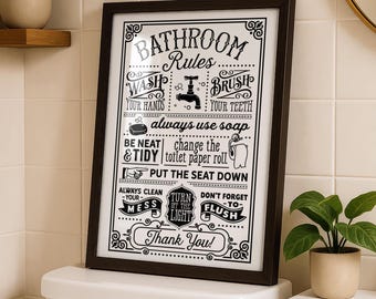 Bathroom Rules Print | Funny Toilet Decor Sign | WC Wall Art Poster | Cloakroom Accessories