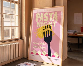 Pasta Night Kitchen Print: Colorful Food Poster Art