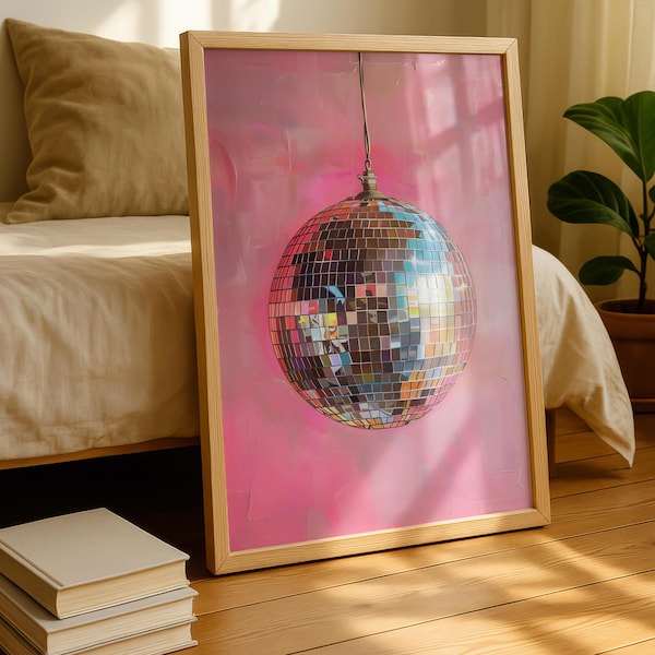 Impresión de bola de discoteca - Arte de pared de cocina moderno - impresiones rosas