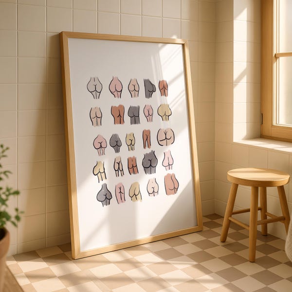 Funny Bathroom Bum Print: Humorous Restroom Wall Art