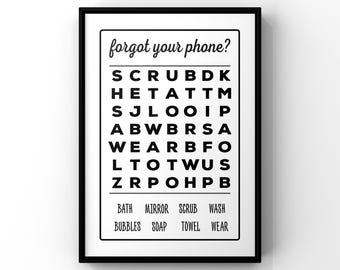 Funny Bathroom Wordsearch Print: Home Wall Art