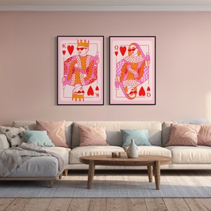 Prints koning en koningin, roze prints, loungeprints, prints slaapkamer, prints slaapkamer, gokprints, pokerprints, roze interieurdecoratie, mangrotkunst, leuke Arr