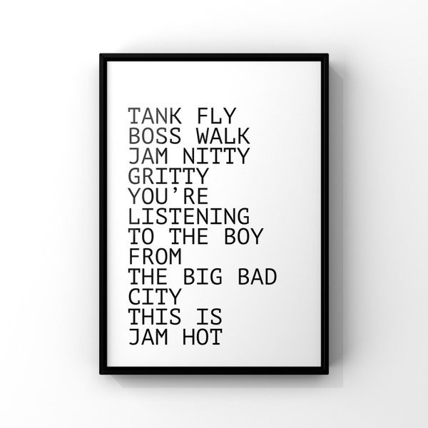 Tank fly boss walk, 90s prints, nostalgic prints, song lyric prints, song posters, gallery wall prints, retro prints, dub be good