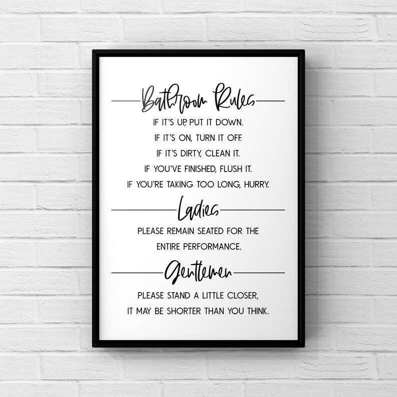 Bathroom Rules Bathroom Decor Bathroom Accessories Prints Etsy UK