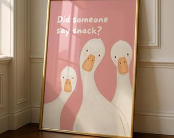 Kitchen Goose Print - Funny Wall Art | Snacks Typography Decor | Family Poster | Bright Colourful Sign