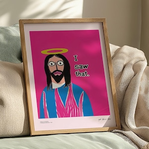 Jesus Print | Dopamine Art | Maximalist Decor| Bathroom | Gallery Wall | Quirky Poster image 5