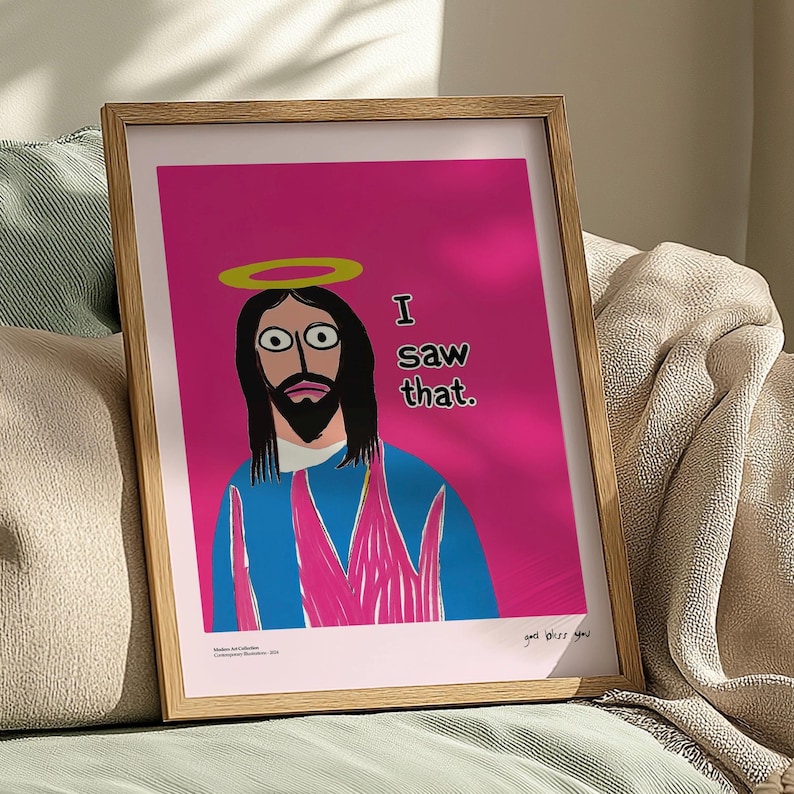 Jesus Print | Dopamine Art | Maximalist Decor| Bathroom | Gallery Wall | Quirky Poster image 5