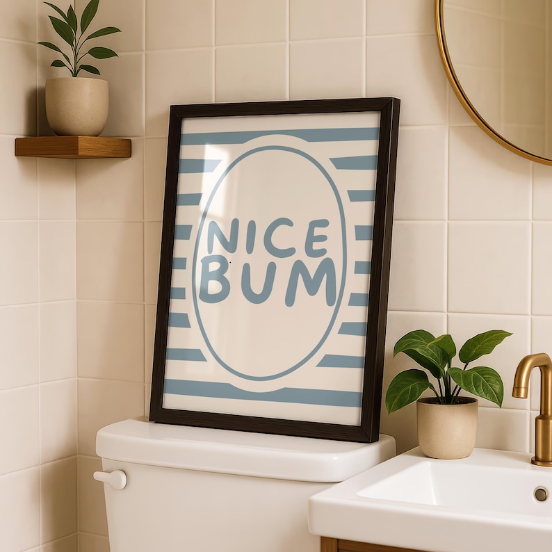 Nice Rounded Font Nice Bum | Funny Bathroom Print | Quirky Restroom Wall Art | Toilet ...
