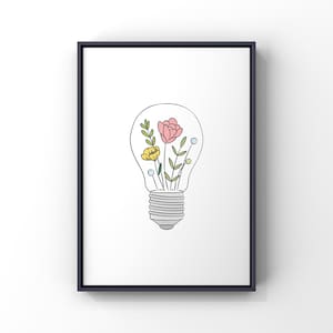 Minimalist Flower Line Art Print: Lightbulb Floral Illustration