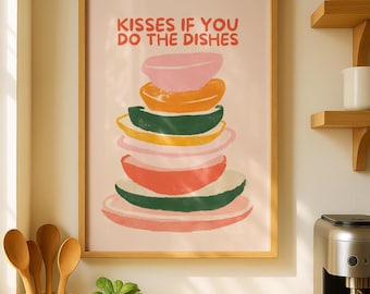 Kitchen Art - Kitchen Decor - Funny Prints for kitchen - Kisses for the dishes
