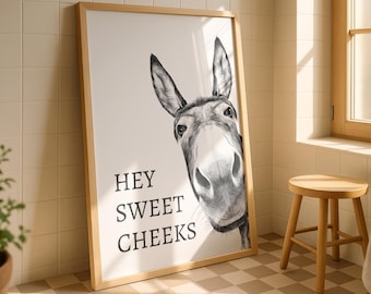 Funny Donkey Print | Bathroom Decor | Toilet Art | Restroom Poster |