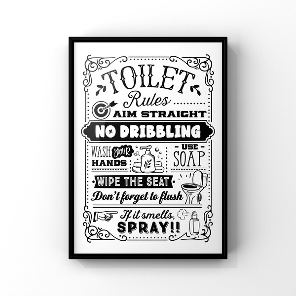 Bathroom Rules Print Etsy