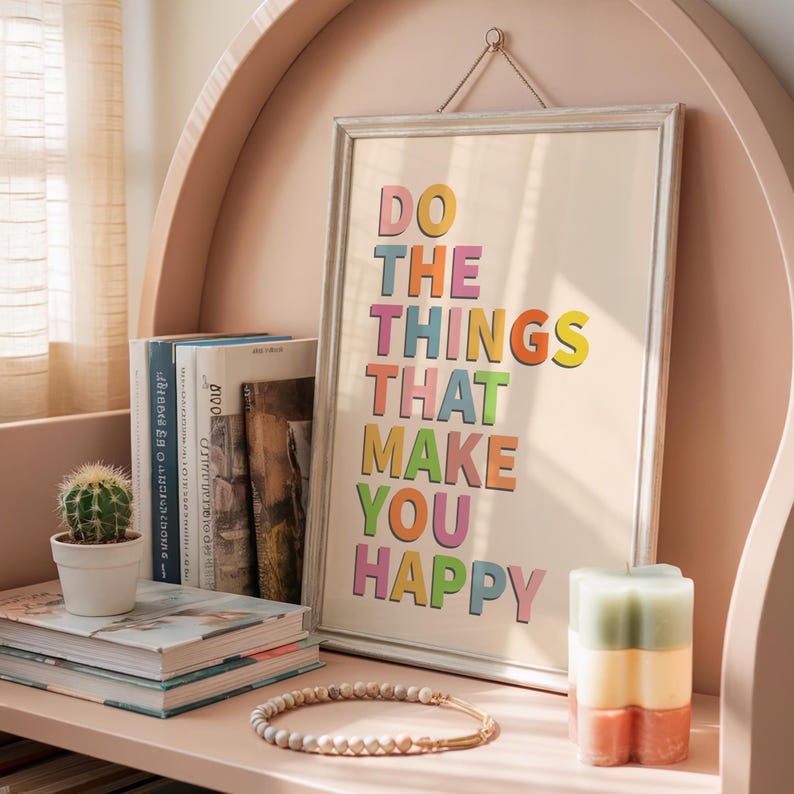 Happiness Quote Print: Colorful Positive Wall Art image 1