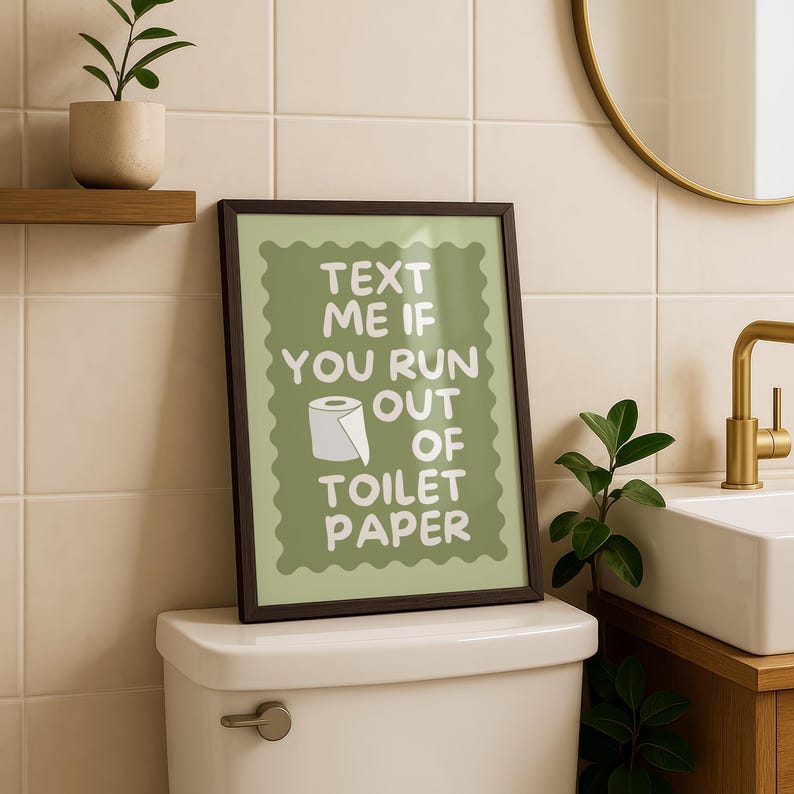 Funny Toilet Paper Print - Cute Wall Art - Bathroom Decor - Toilet Art Green