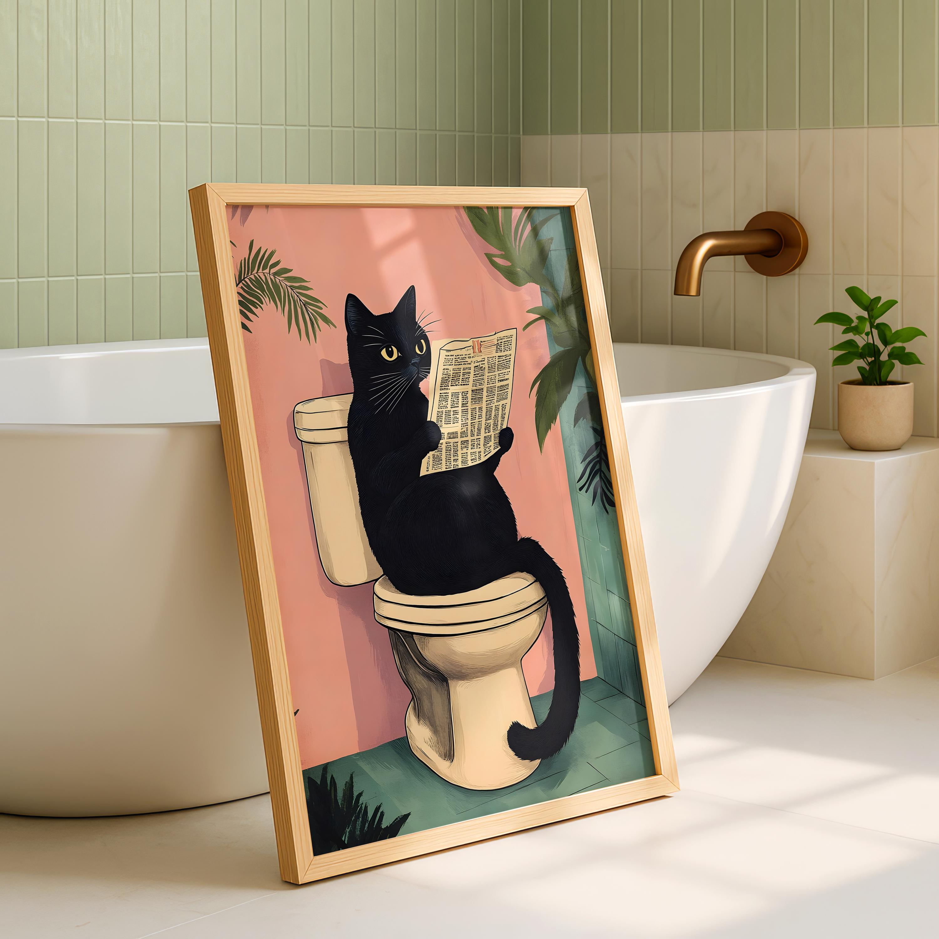 Black Cat Bathroom Art Print - Funny Home Decor - Prints for Bathroom ...