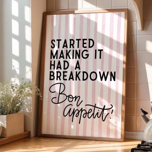 Funny Kitchen Wall Art -  Bake Off 'Bon Appetit' Quote - Cooking Decor - James Akester Quote - Prints for kitchen - Pink Kitchen