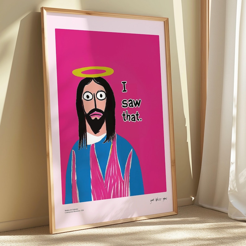 Jesus Print | Dopamine Art | Maximalist Decor| Bathroom | Gallery Wall | Quirky Poster image 3