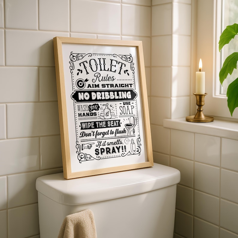 Funny Bathroom Rules Print - Toilet Humor Wall Art - Bathroom Sign ...