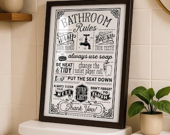 Bathroom Rules Print -  Toilet Decor- Prints for bathroom - Bathroom sign