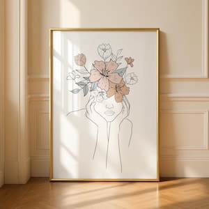 Flower Line Art Print - Boho Bedroom Wall Decor - Floral Art - Spring Prints - Minimalist Poster