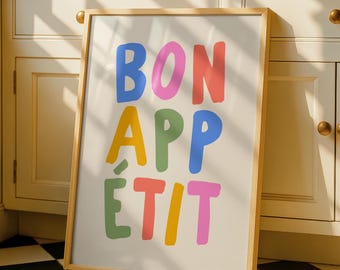 Bon Appetit Art - Kitchen Print - Typography Art - Patel Quotes - Colourful Kitchen Decor