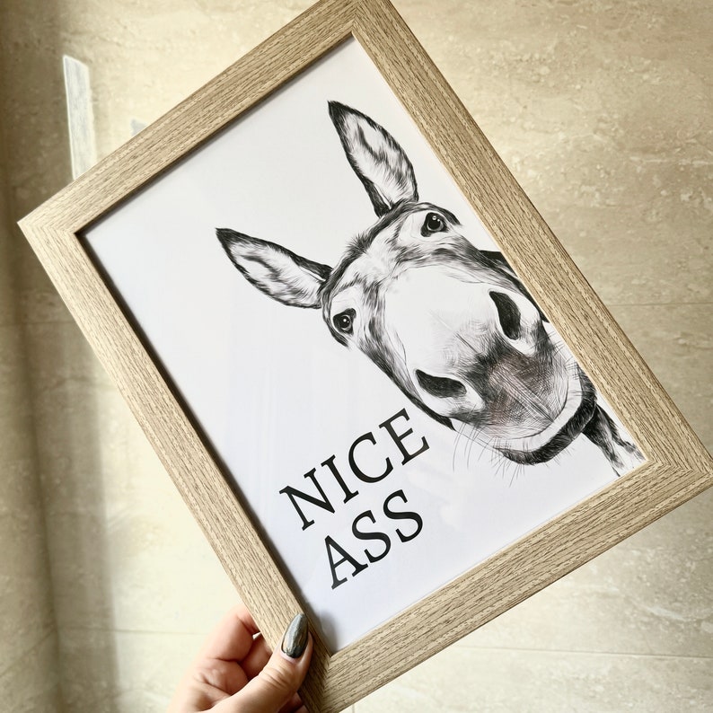 Nice ass, donkey in bathroom, Bathroom decor, Bathroom accessories, prints in UK, A1, funny bathroom print, bathroom art, wall art prints A2 image 9