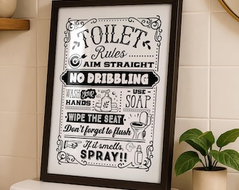 Funny Bathroom Rules Print - Toilet Humor Wall Art - Bathroom Sign