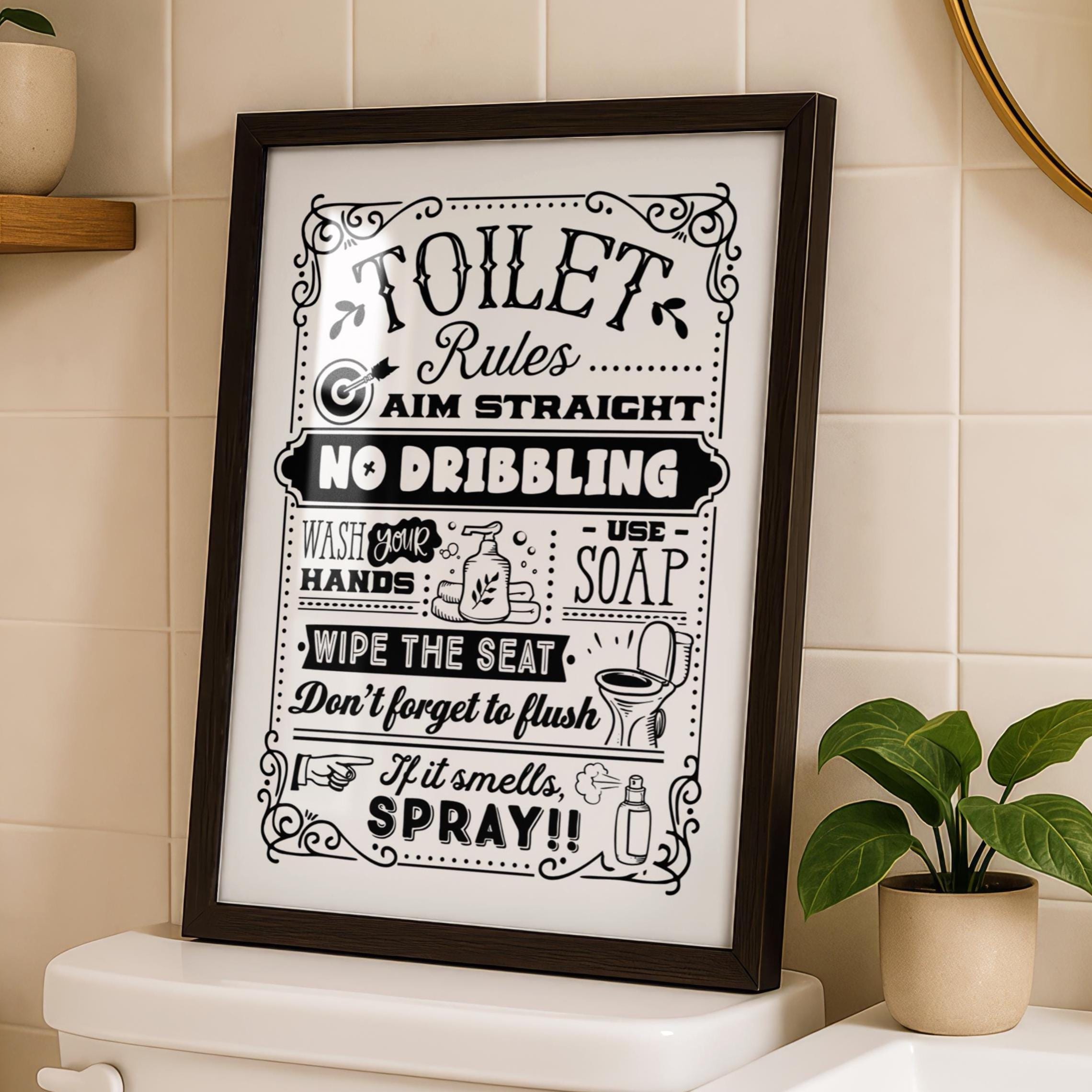 Funny Bathroom Rules Print - Toilet Humor Wall Art - Bathroom Sign - Etsy