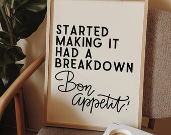 Funny Kitchen Wall Art Print -  Bon Appetit Quote - Cooking Decor - James Akester - Baking Prints