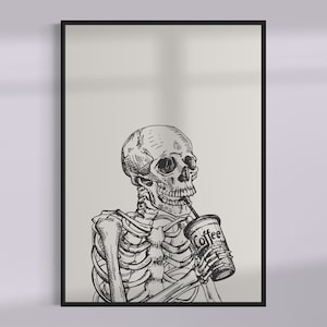 Schädeldruck, Schädeldekor, Schädelwandkunst, gotische Wandkunst, Schwarzweißdruck, Kaffeedruck, Emo-Dekor, Skelettkunst, Küchendruck