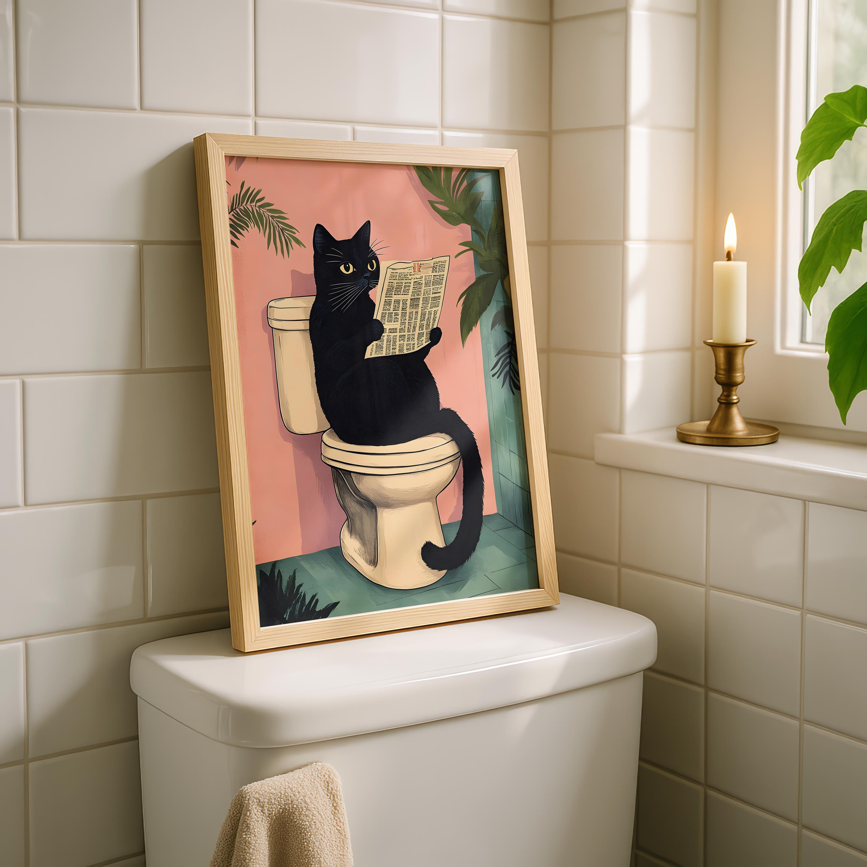 Black Cat Bathroom Art Print - Funny Home Decor - Prints for Bathroom ...