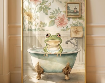 Funny Frog Bathroom Art Print -  Cheeky Home Decor - Prints for bathroom - Shower Wall Art - Bathroom Wall Decor - cottagecore