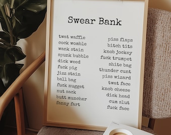 Affiche « Swear Bank » : Affiche humoristique et vulgaire avec des mots obscènes