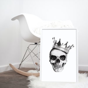 Schädeldruck, Schädeldekor, Schädelwandkunst, gotische Wandkunst, schwarze und weiße Drucke, Aquarelldrucke, Skizzendrucke, Musikwandkunst