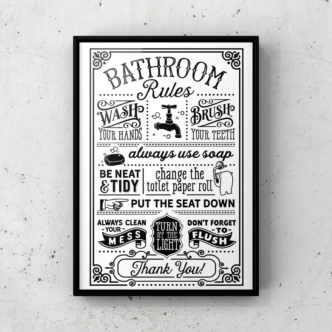 Bathroom rules bathroom decor bathroom prints bathroom Etsy